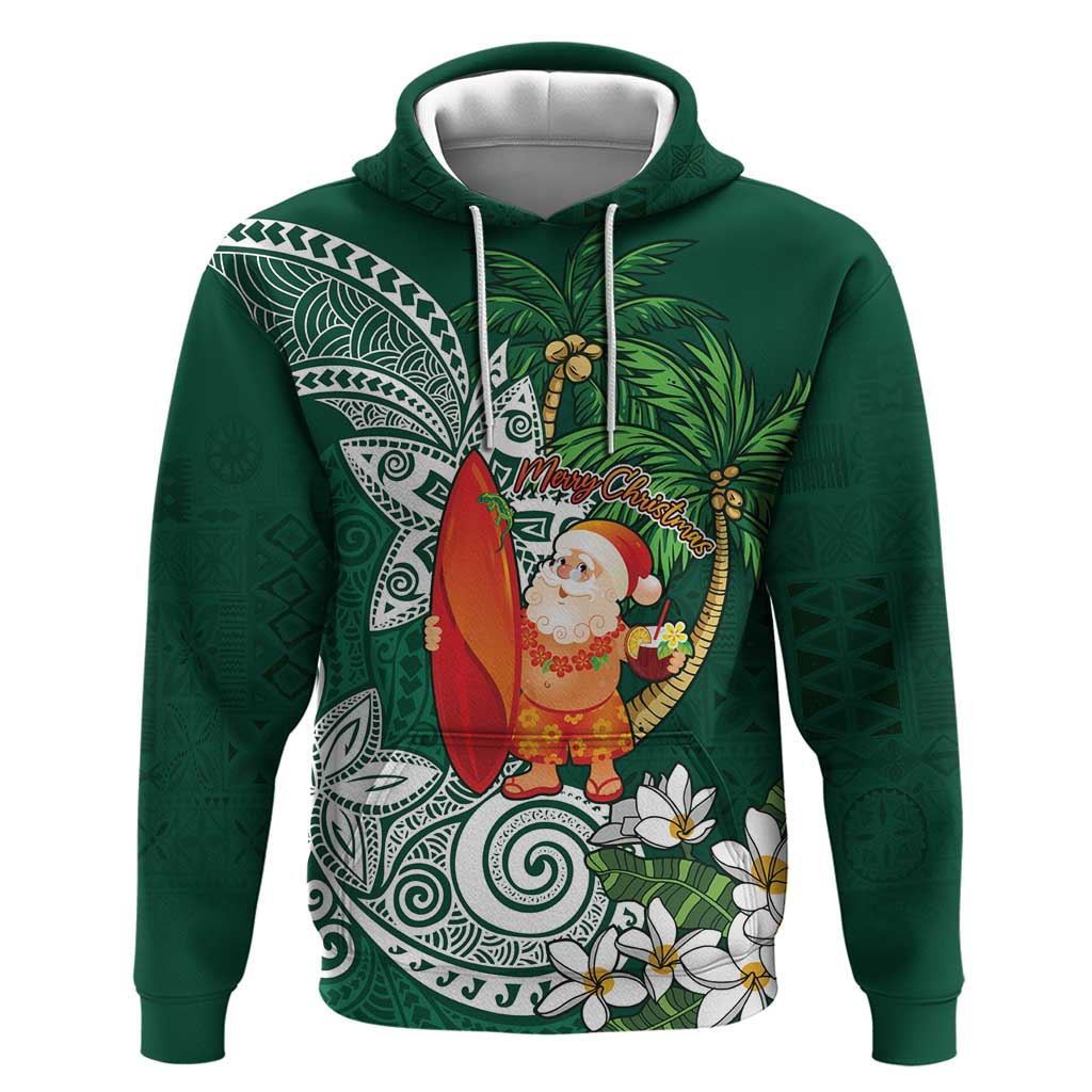 Polynesian Zip Hoodie Tropical Santa - Plumeria Green Vintage LT7 Pullover Hoodie Green - Polynesian Pride