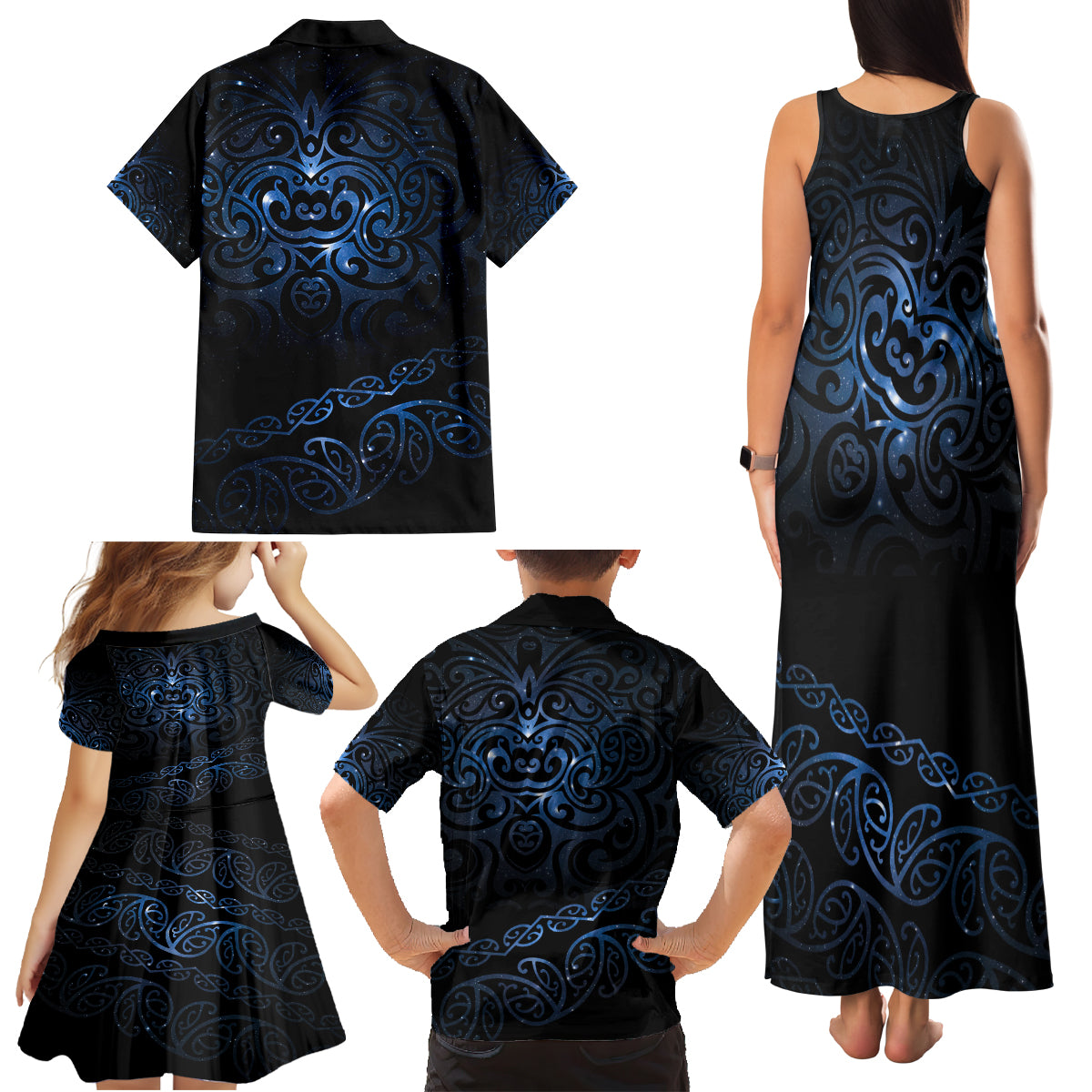 New Zealand Matariki Family Matching Tank Maxi Dress and Hawaiian Shirt Cosmic Style LT7 - Polynesian Pride