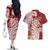 Aloha Hawaii Island Personalized Couples Matching Off The Shoulder Long Sleeve Dress and Hawaiian Shirt Crimson Dreamy Turtle