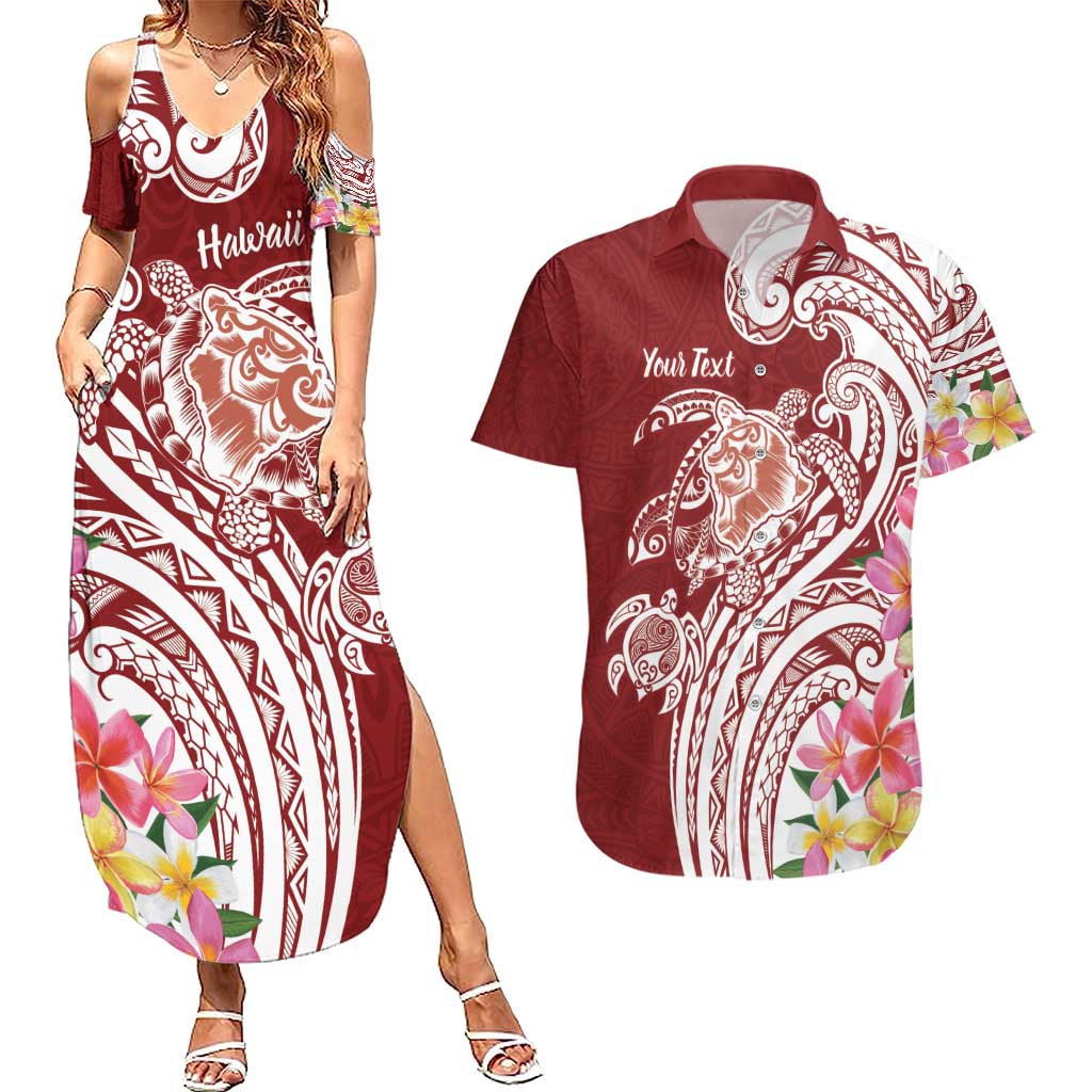 Aloha Hawaii Island Personalized Couples Matching Summer Maxi Dress and Hawaiian Shirt Crimson Dreamy Turtle LT7 Red - Polynesian Pride