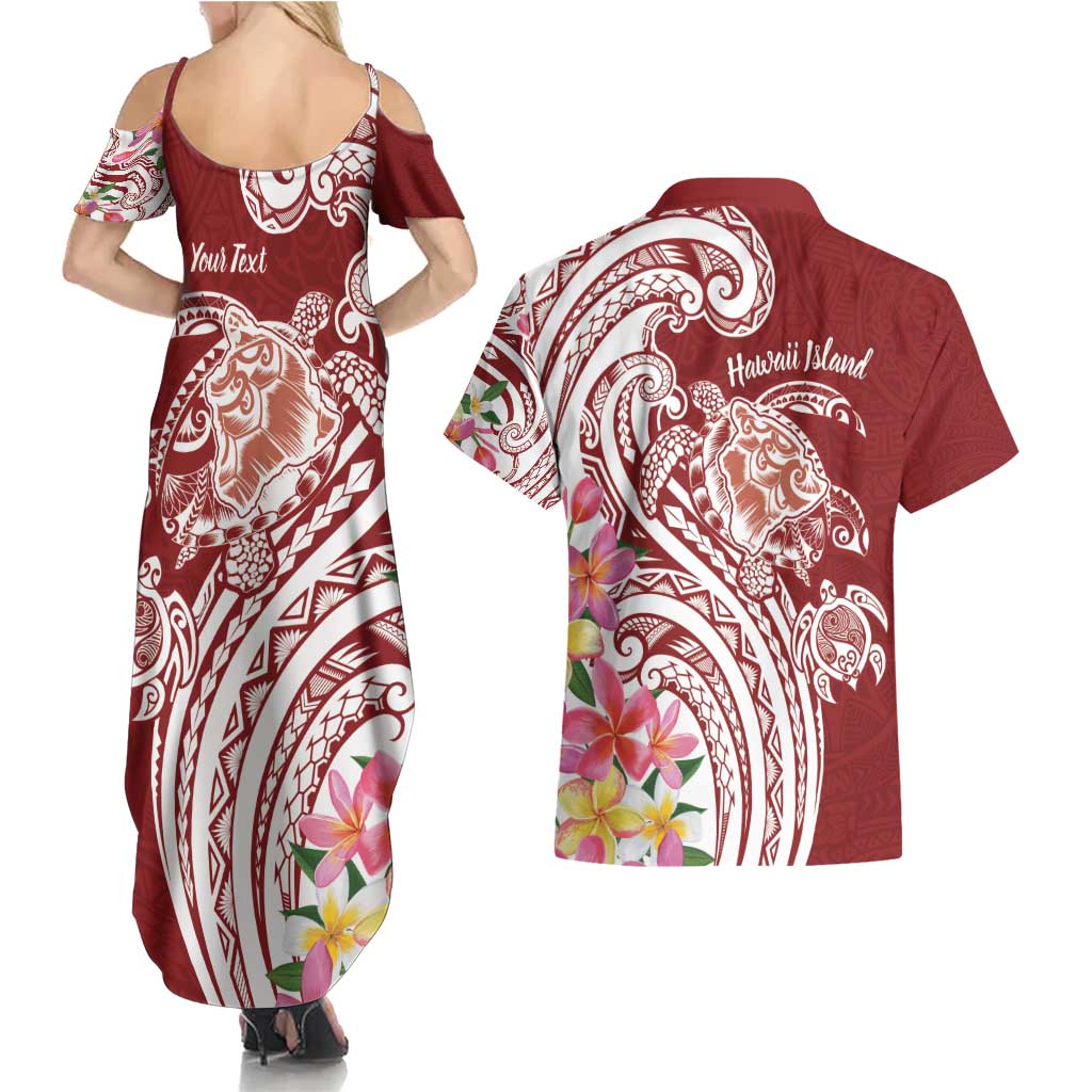 Aloha Hawaii Island Personalized Couples Matching Summer Maxi Dress and Hawaiian Shirt Crimson Dreamy Turtle