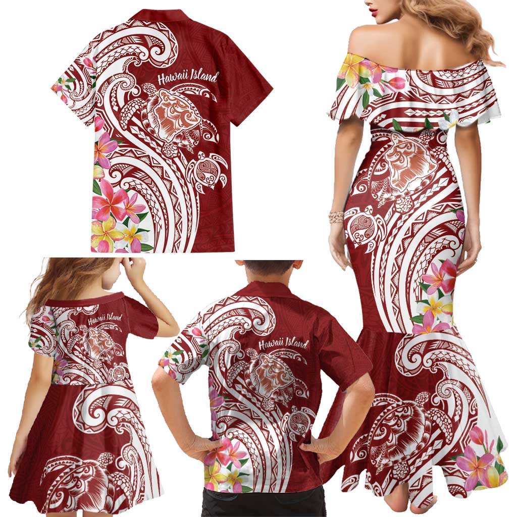 Aloha Hawaii Island Personalized Family Matching Mermaid Dress and Hawaiian Shirt Crimson Dreamy Turtle