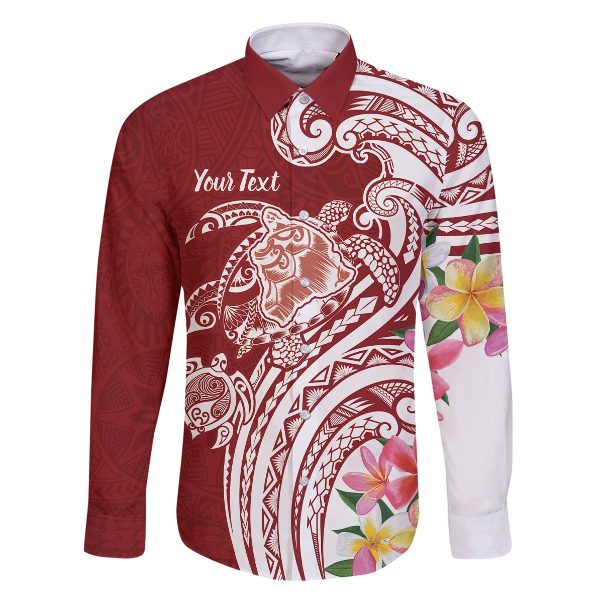 Aloha Hawaii Island Personalized Family Matching Off The Shoulder Long Sleeve Dress and Hawaiian Shirt Crimson Dreamy Turtle