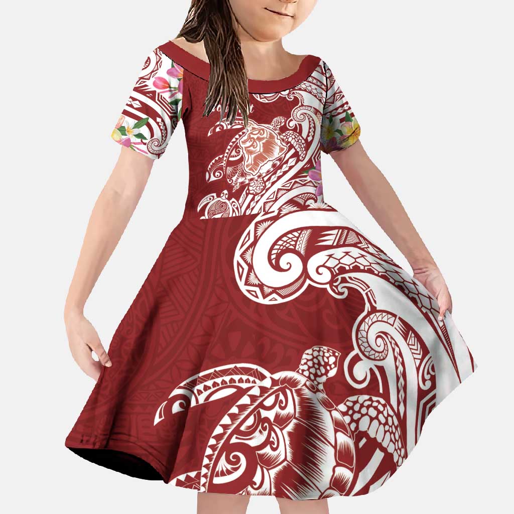 Aloha Hawaii Island Personalized Family Matching Off Shoulder Maxi Dress and Hawaiian Shirt Crimson Dreamy Turtle