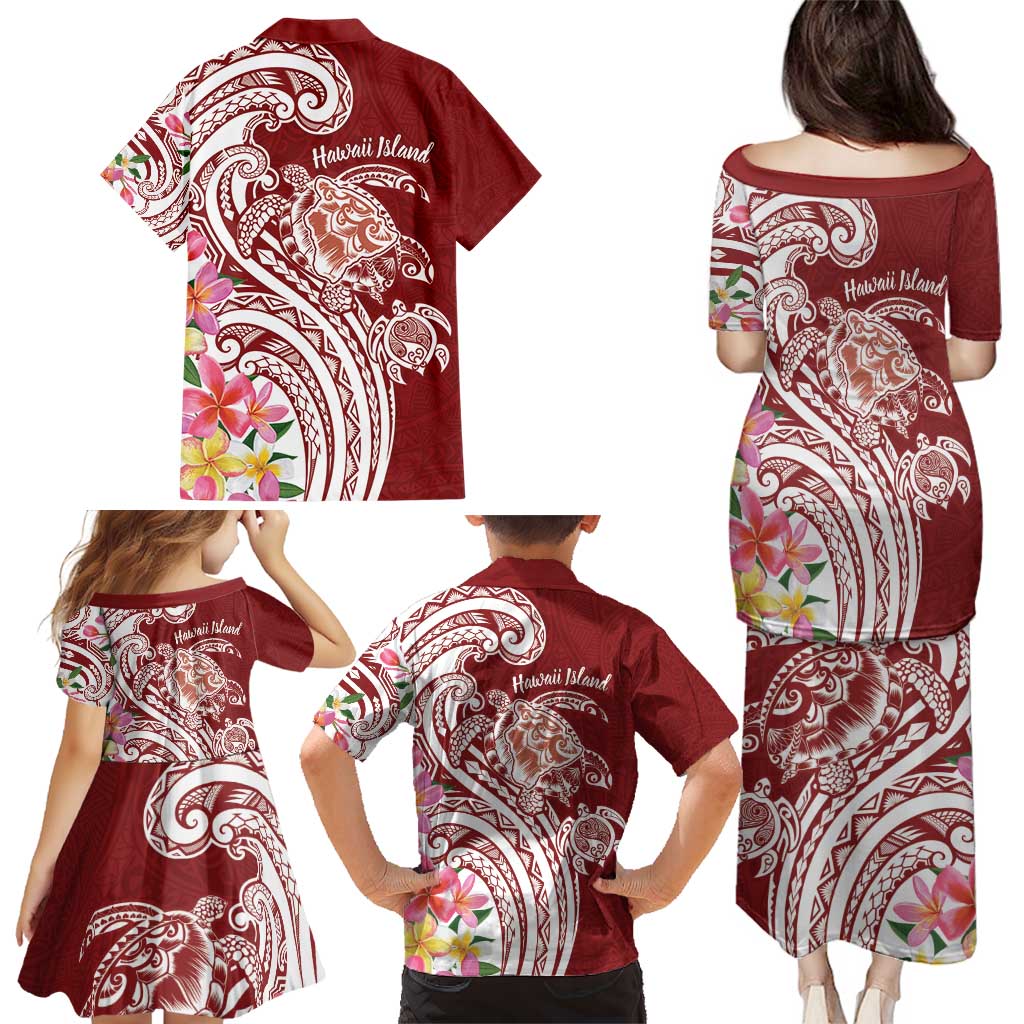 Aloha Hawaii Island Personalized Family Matching Puletasi and Hawaiian Shirt Crimson Dreamy Turtle