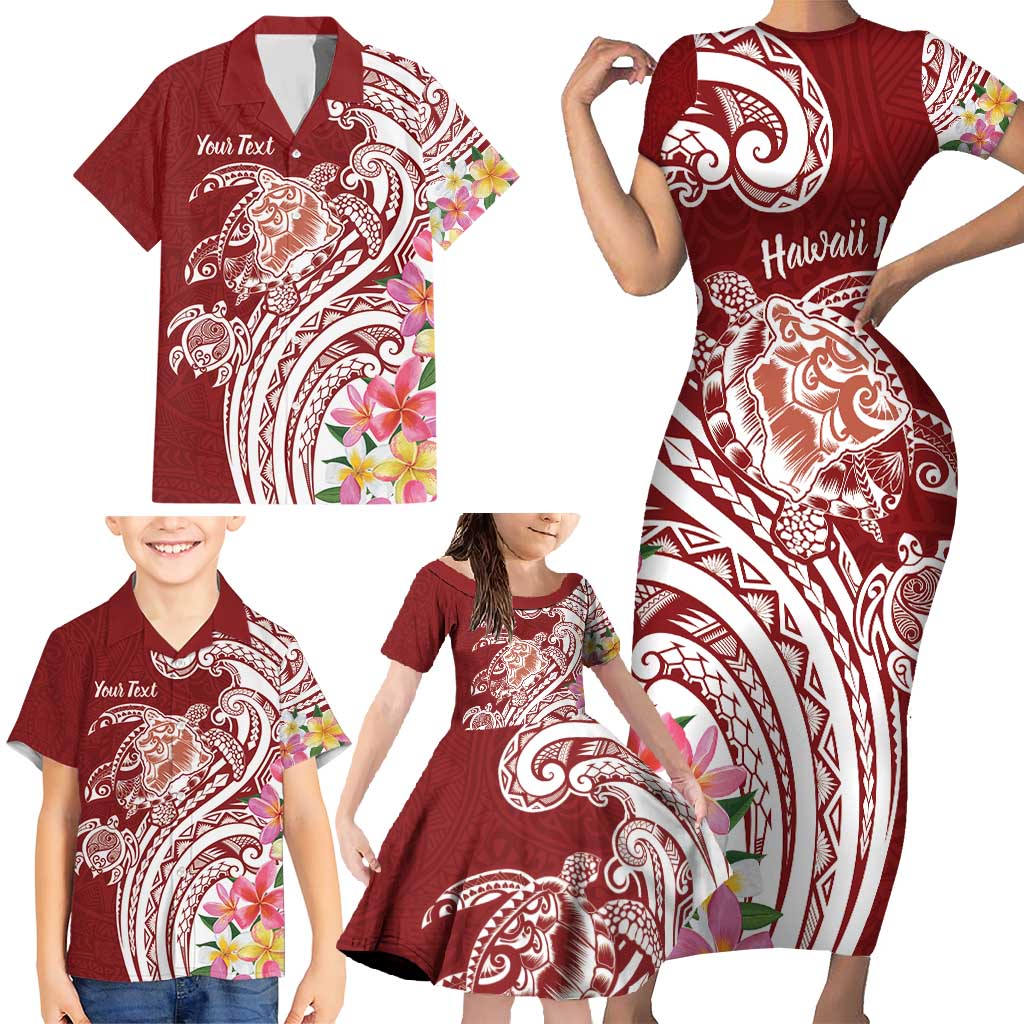 Aloha Hawaii Island Personalized Family Matching Short Sleeve Bodycon Dress and Hawaiian Shirt Crimson Dreamy Turtle