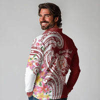 Aloha Hawaii Island Personalized Long Sleeve Polo Shirt Crimson Dreamy Turtle