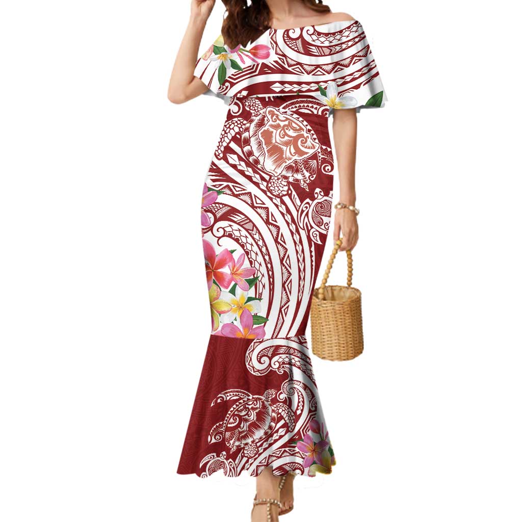 hawaiian mermaid dress Maroon Aloha Hawaii Mermaid Dress Hawaiian Kakau Ohia Lehua Lei