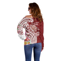 Aloha Hawaii Island Personalized Off Shoulder Sweater Crimson Dreamy Turtle