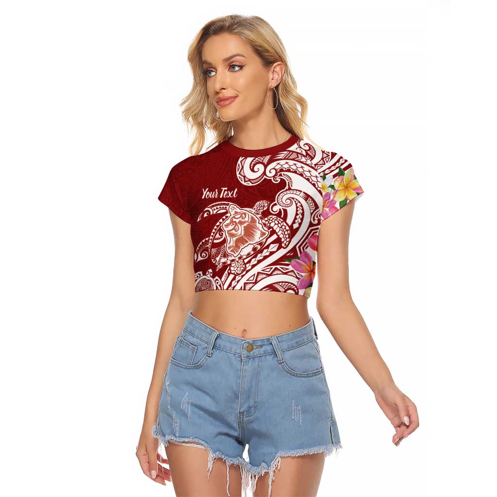 Aloha Hawaii Island Personalized Raglan Cropped T Shirt Crimson Dreamy Turtle LT7 Female Red - Polynesian Pride