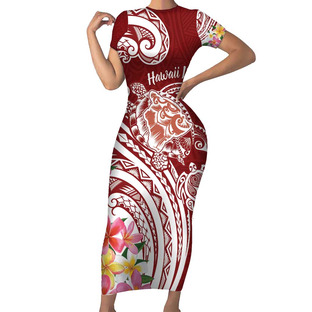 Aloha Hawaii Island Personalized Short Sleeve Bodycon Dress Crimson Dreamy Turtle