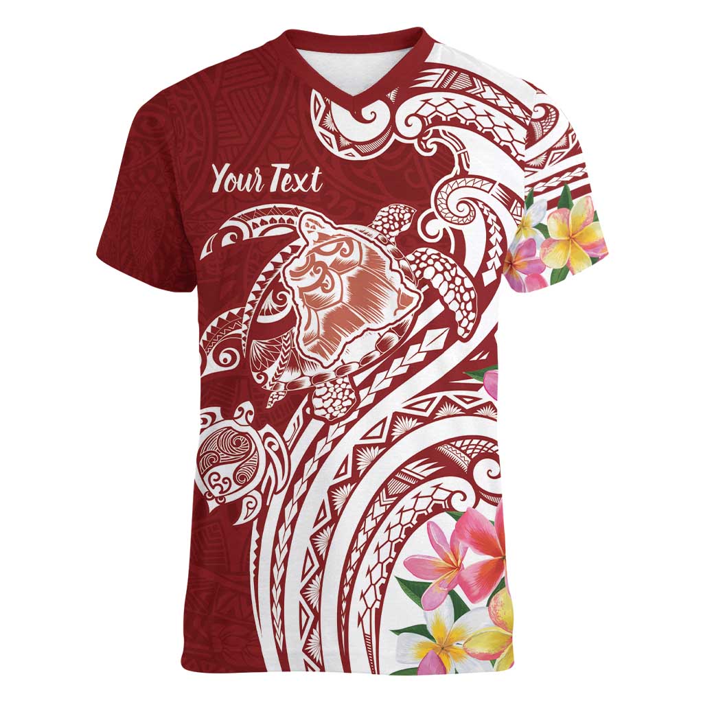 Aloha Hawaii Island Personalized Women V-Neck T-Shirt Crimson Dreamy Turtle LT7 Female Red - Polynesian Pride