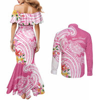 Aloha Maui Island Personalized Couples Matching Mermaid Dress and Long Sleeve Button Shirt Rose Dreamy Turtle