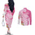 Aloha Maui Island Personalized Couples Matching Off The Shoulder Long Sleeve Dress and Long Sleeve Button Shirt Rose Dreamy Turtle