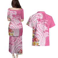 Aloha Maui Island Personalized Couples Matching Puletasi and Hawaiian Shirt Rose Dreamy Turtle