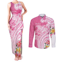 Aloha Maui Island Personalized Couples Matching Tank Maxi Dress and Long Sleeve Button Shirt Rose Dreamy Turtle