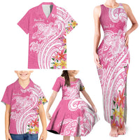 Aloha Maui Island Personalized Family Matching Tank Maxi Dress and Hawaiian Shirt Rose Dreamy Turtle