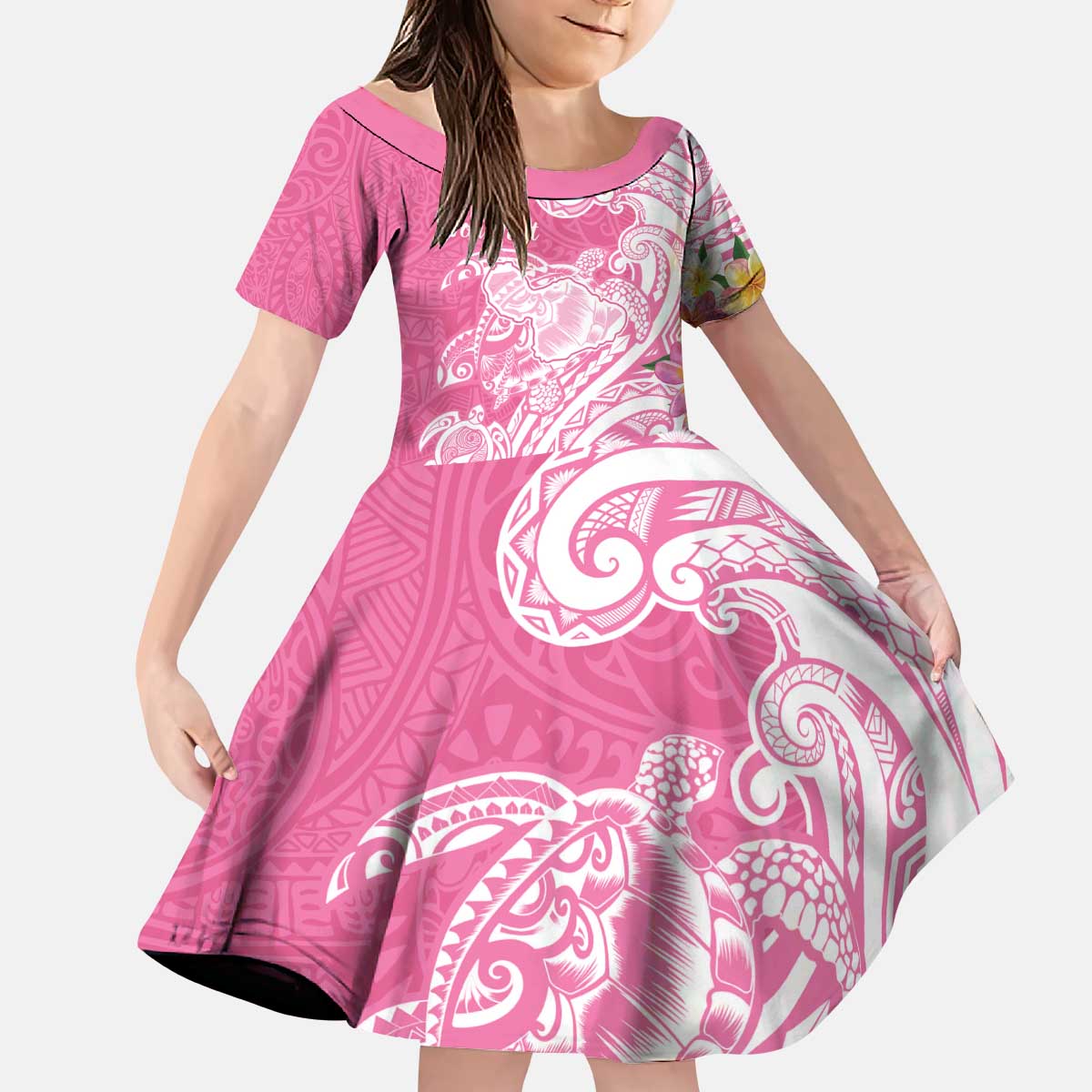 Aloha Maui Island Personalized Kid Short Sleeve Dress Rose Dreamy Turtle