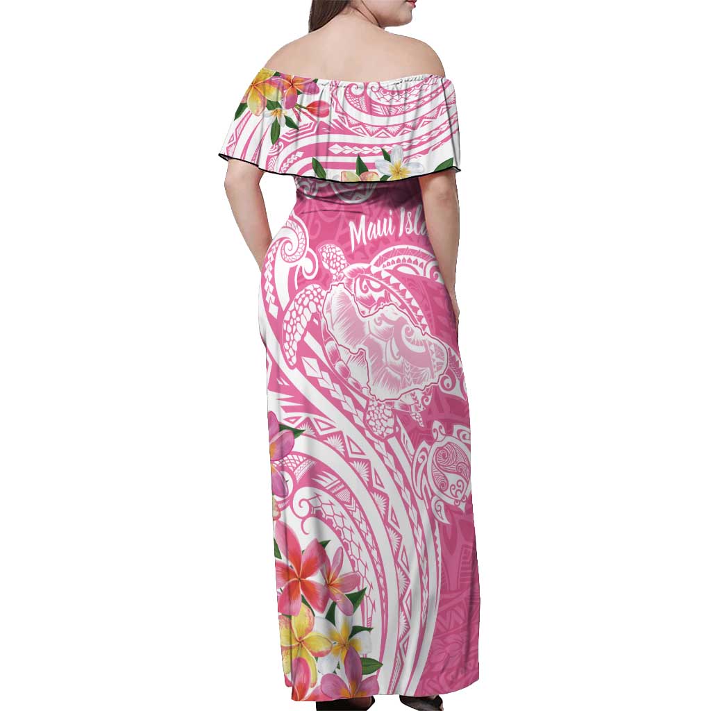 Aloha Maui Island Personalized Off Shoulder Maxi Dress Rose Dreamy Turtle