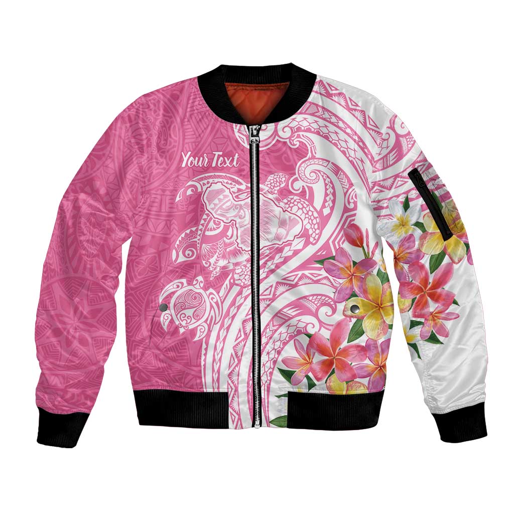 Aloha Maui Island Personalized Sleeve Zip Bomber Jacket Rose Dreamy Turtle LT7 Unisex Rose Pink - Polynesian Pride