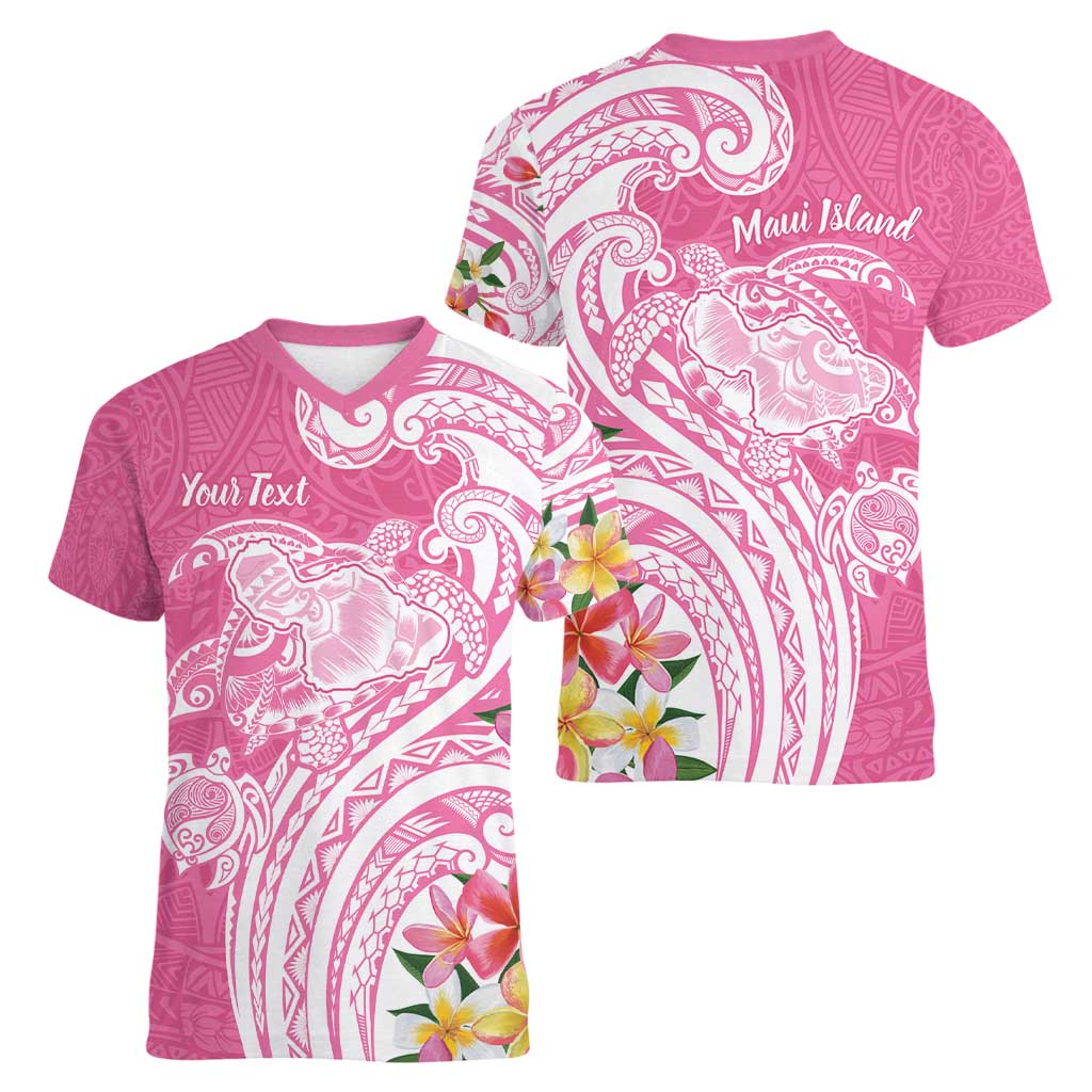 Aloha Maui Island Personalized Women V-Neck T-Shirt Rose Dreamy Turtle