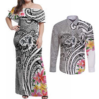 Aloha Kahoolawe Island Personalized Couples Matching Off Shoulder Maxi Dress and Long Sleeve Button Shirt Ashen Dreamy Turtle
