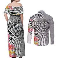 Aloha Kahoolawe Island Personalized Couples Matching Off Shoulder Maxi Dress and Long Sleeve Button Shirt Ashen Dreamy Turtle