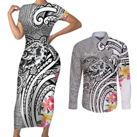Aloha Kahoolawe Island Personalized Couples Matching Short Sleeve Bodycon Dress and Long Sleeve Button Shirt Ashen Dreamy Turtle