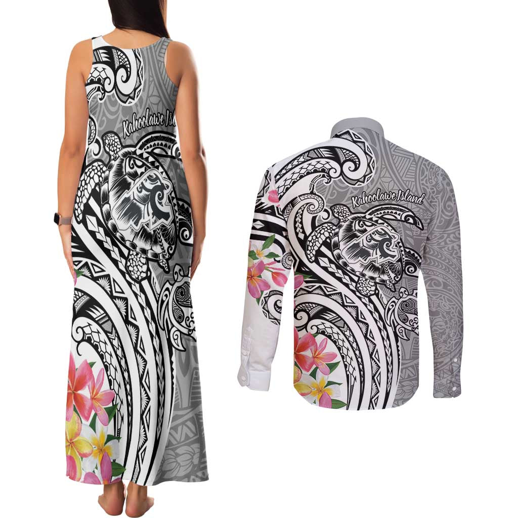 Aloha Kahoolawe Island Personalized Couples Matching Tank Maxi Dress and Long Sleeve Button Shirt Ashen Dreamy Turtle