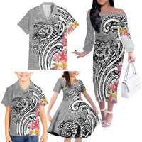 Aloha Kahoolawe Island Personalized Family Matching Off The Shoulder Long Sleeve Dress and Hawaiian Shirt Ashen Dreamy Turtle