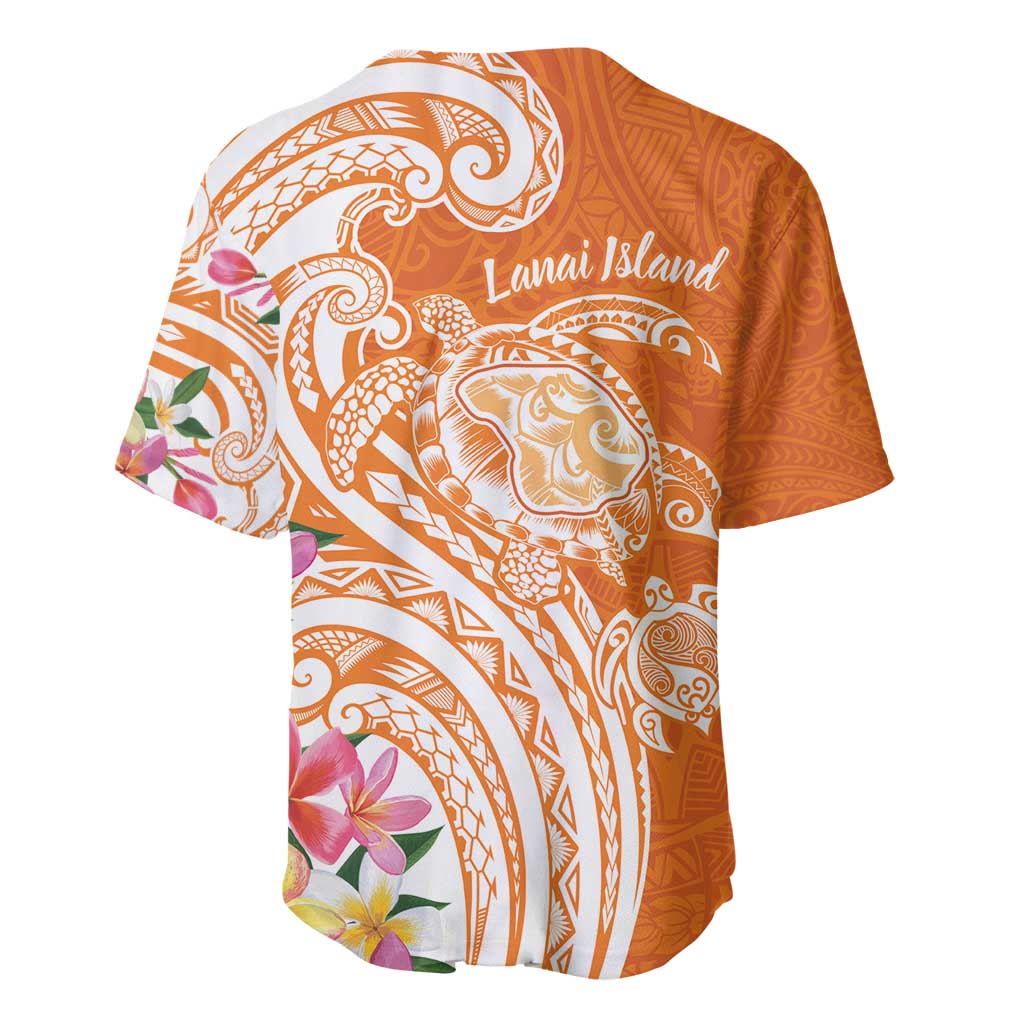 Aloha Lanai Island Personalized Baseball Jersey Orange Dreamy Turtle