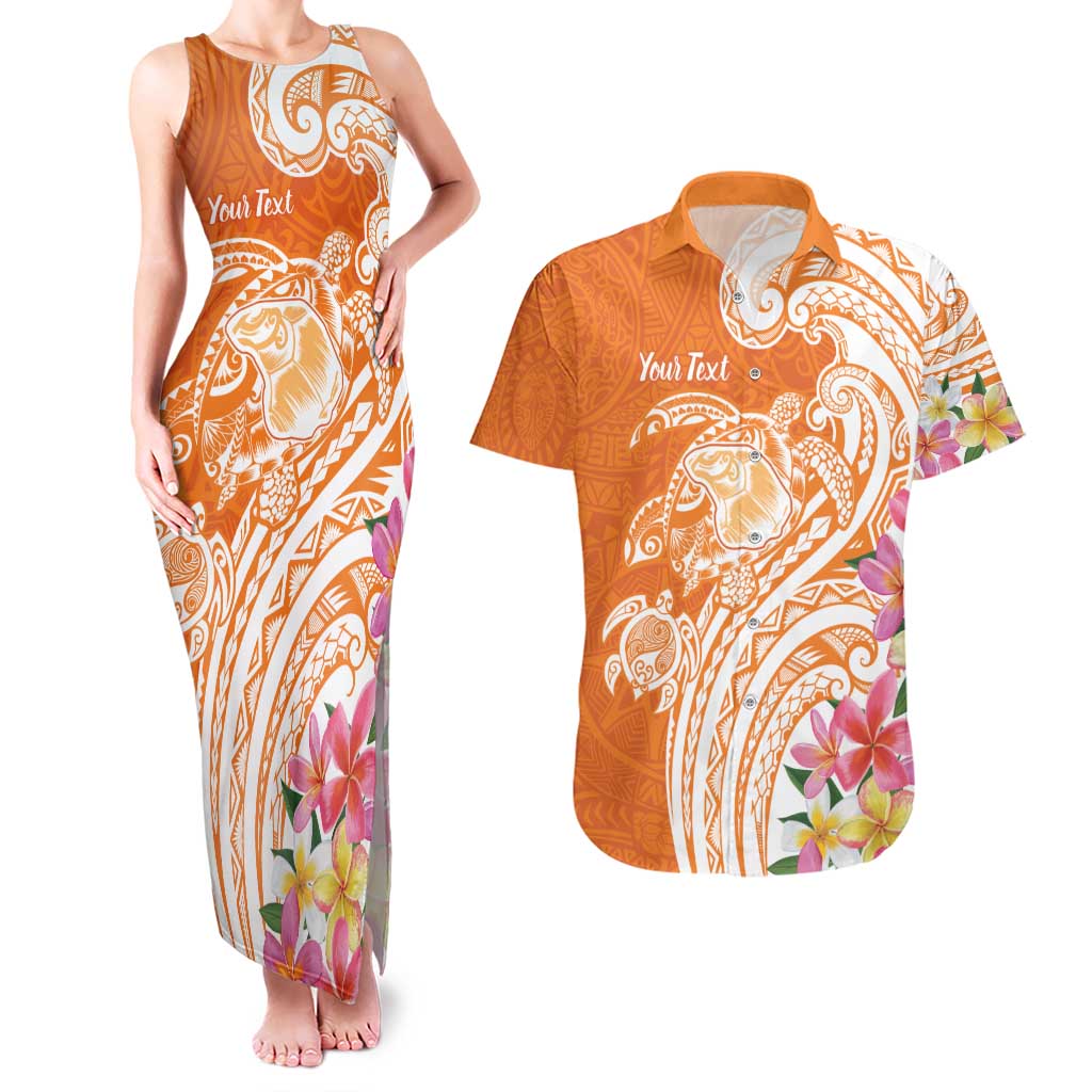 Aloha Lanai Island Personalized Couples Matching Tank Maxi Dress and Hawaiian Shirt Orange Dreamy Turtle LT7 Orange - Polynesian Pride