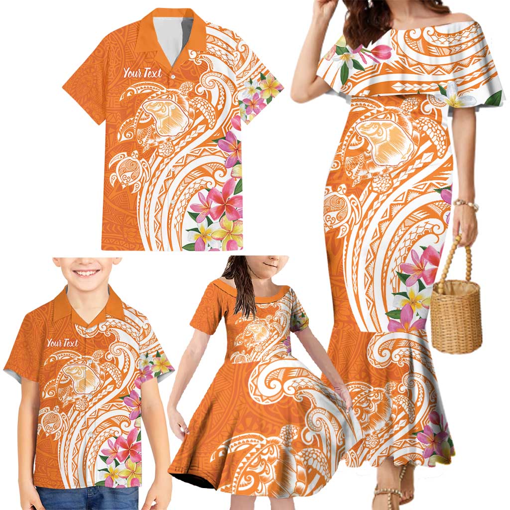 Aloha Lanai Island Personalized Family Matching Mermaid Dress and Hawaiian Shirt Orange Dreamy Turtle