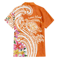 Aloha Lanai Island Personalized Family Matching Off Shoulder Maxi Dress and Hawaiian Shirt Orange Dreamy Turtle