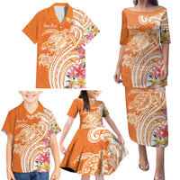 Aloha Lanai Island Personalized Family Matching Puletasi and Hawaiian Shirt Orange Dreamy Turtle