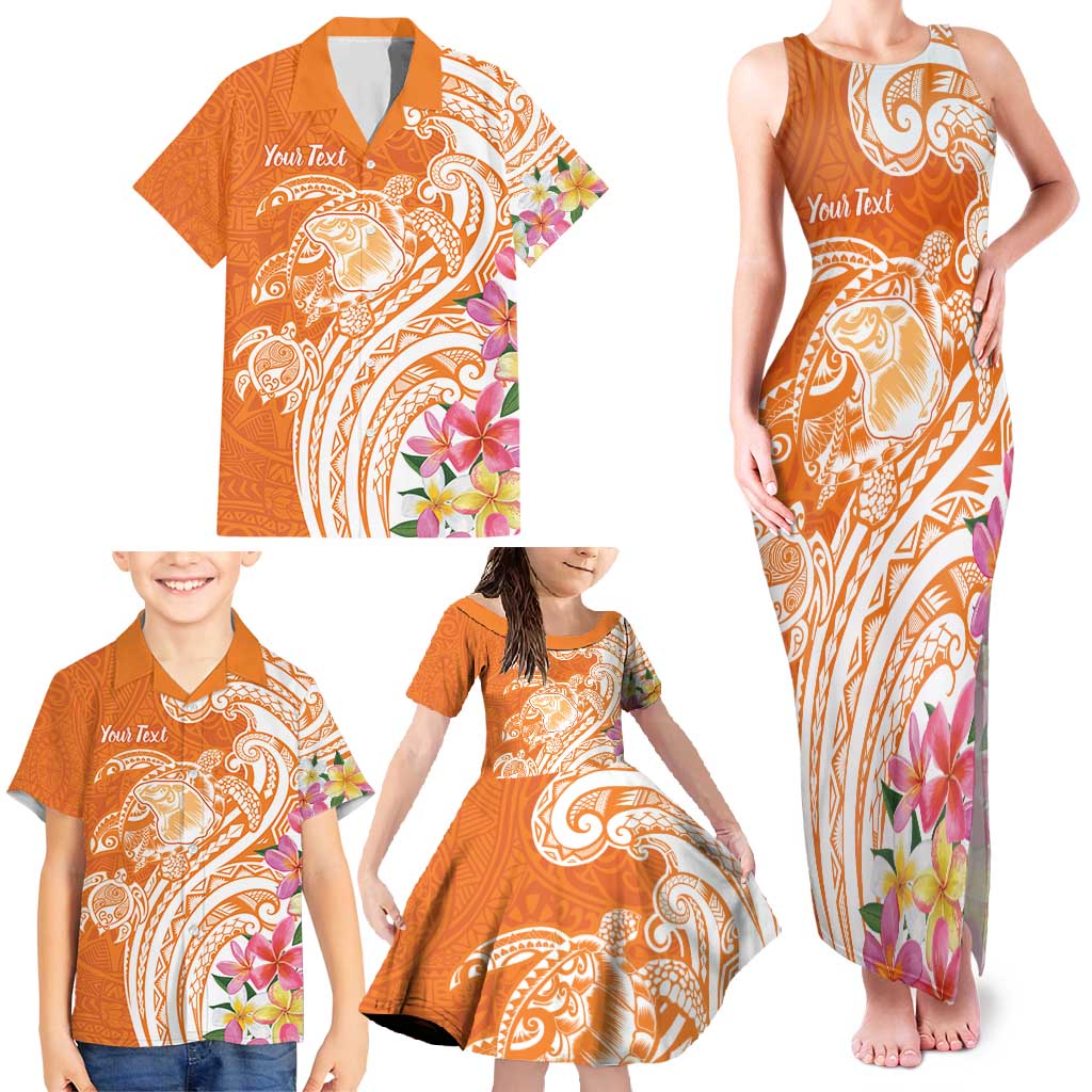 Aloha Lanai Island Personalized Family Matching Tank Maxi Dress and Hawaiian Shirt Orange Dreamy Turtle