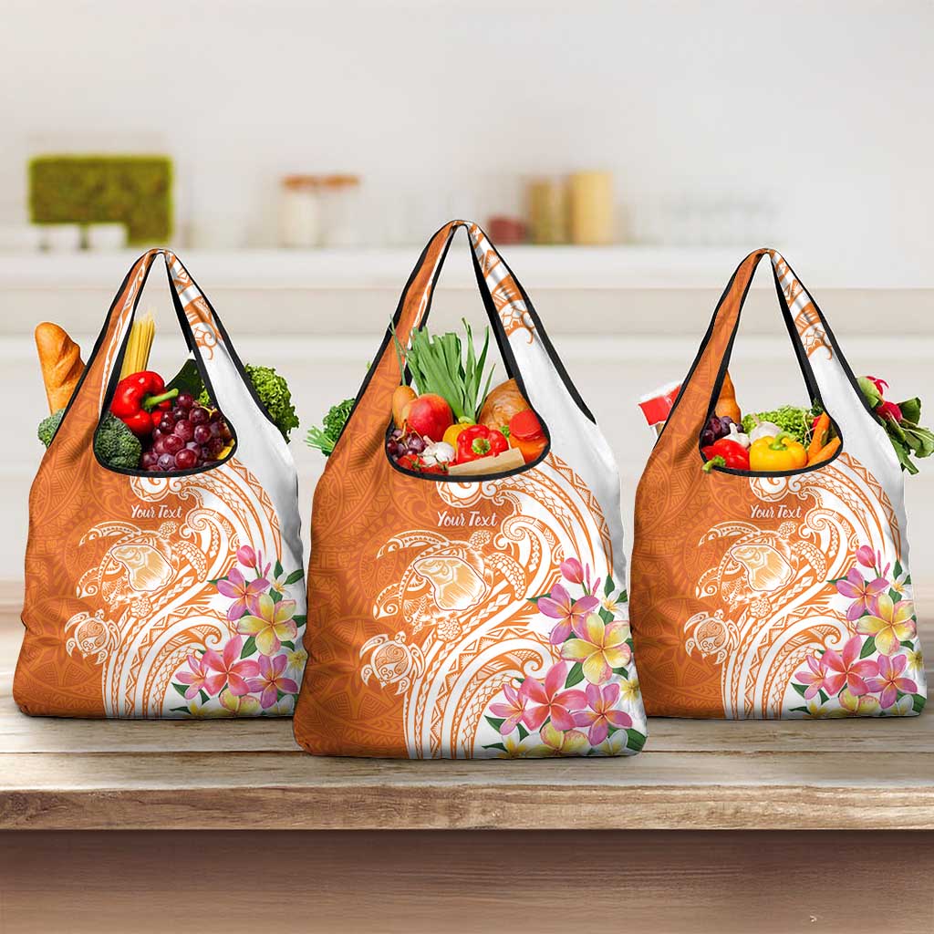 Aloha Lanai Island Personalized Grocery Bag Orange Dreamy Turtle
