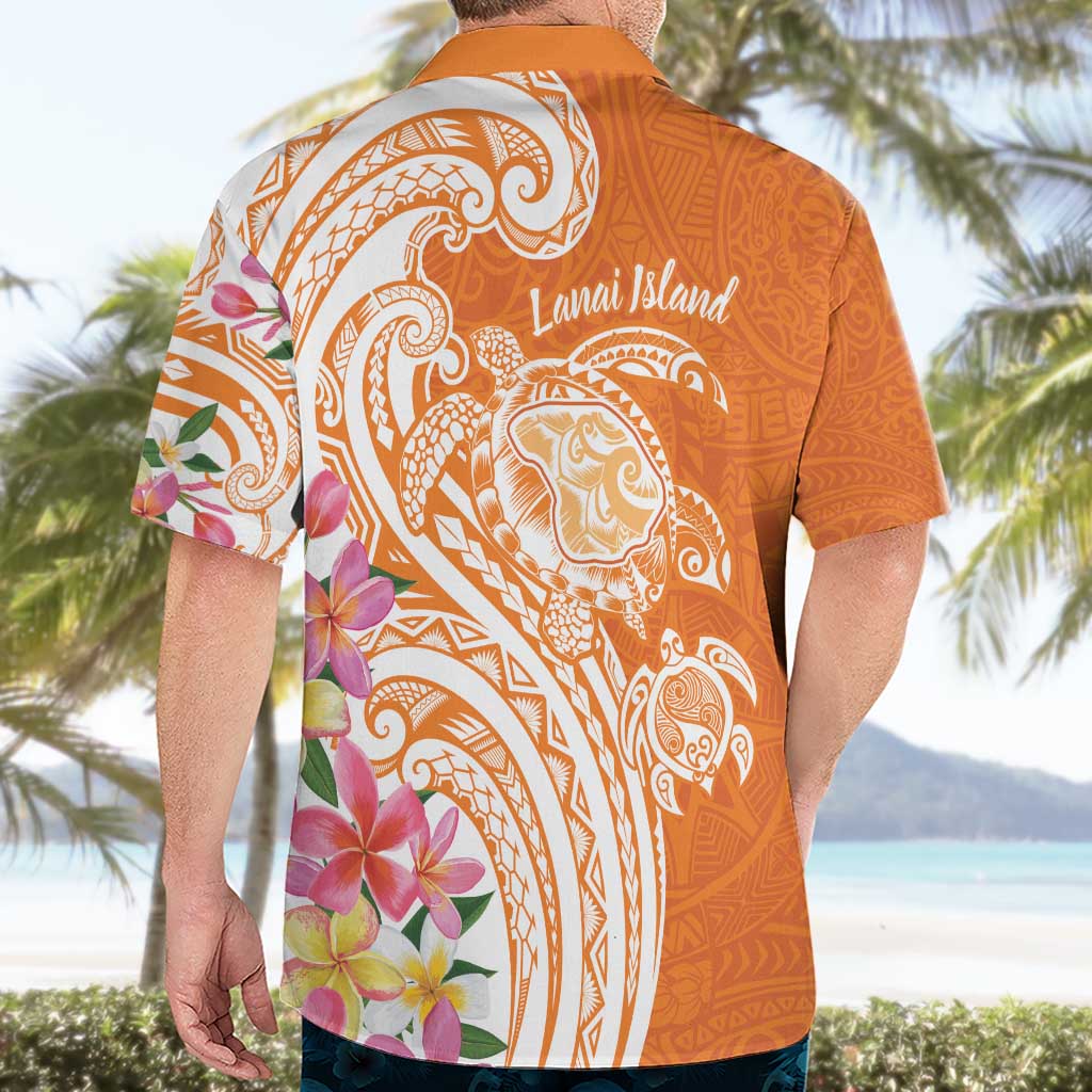 Aloha Lanai Island Personalized Hawaiian Shirt Orange Dreamy Turtle