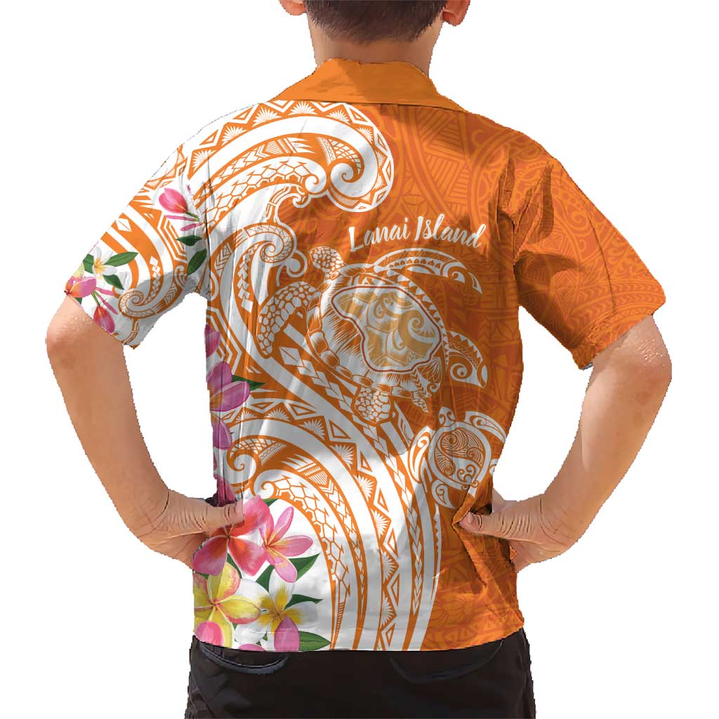Aloha Lanai Island Personalized Kid Hawaiian Shirt Orange Dreamy Turtle