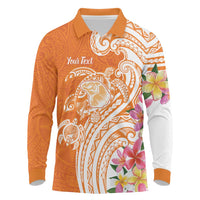 Aloha Lanai Island Personalized Long Sleeve Polo Shirt Orange Dreamy Turtle