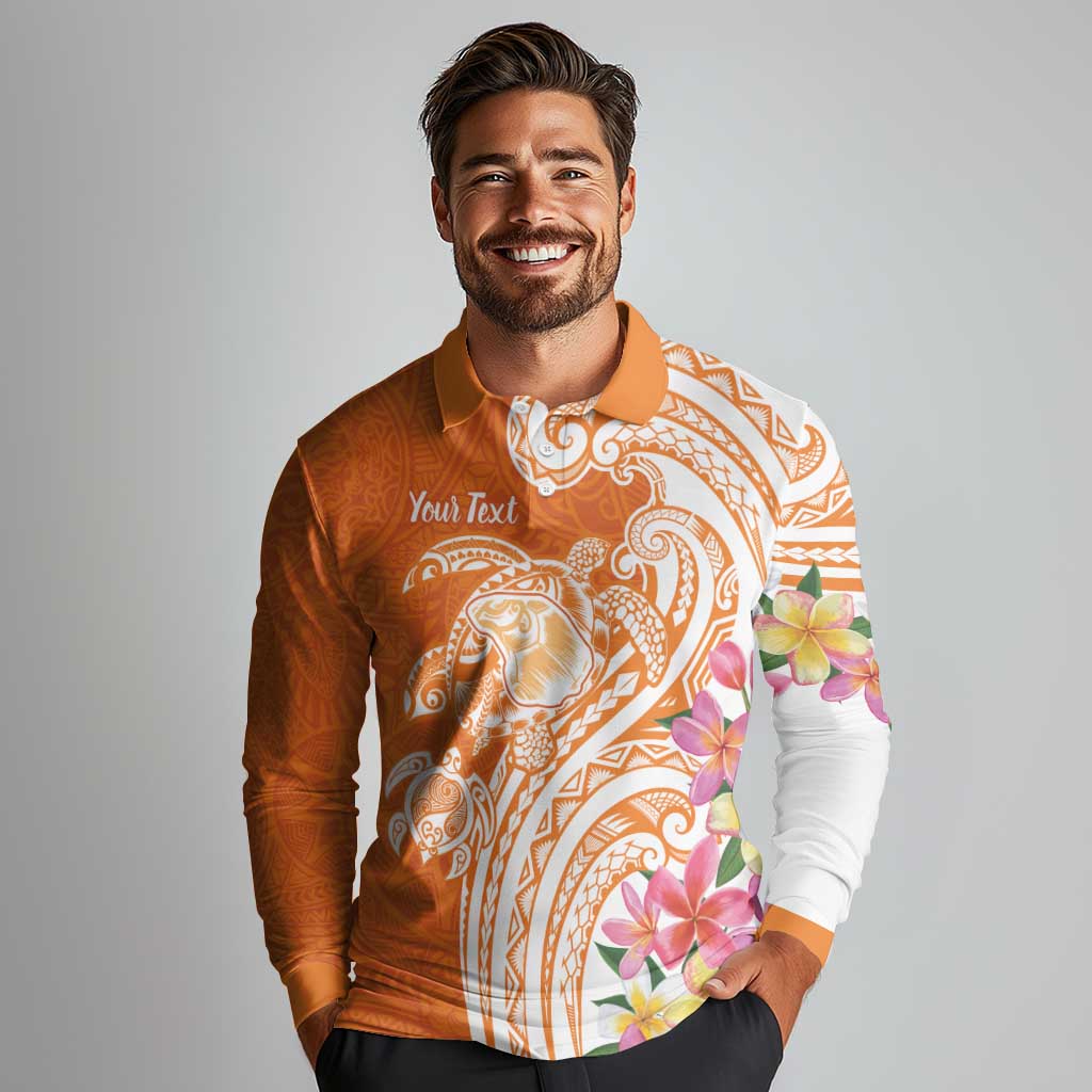 Aloha Lanai Island Personalized Long Sleeve Polo Shirt Orange Dreamy Turtle