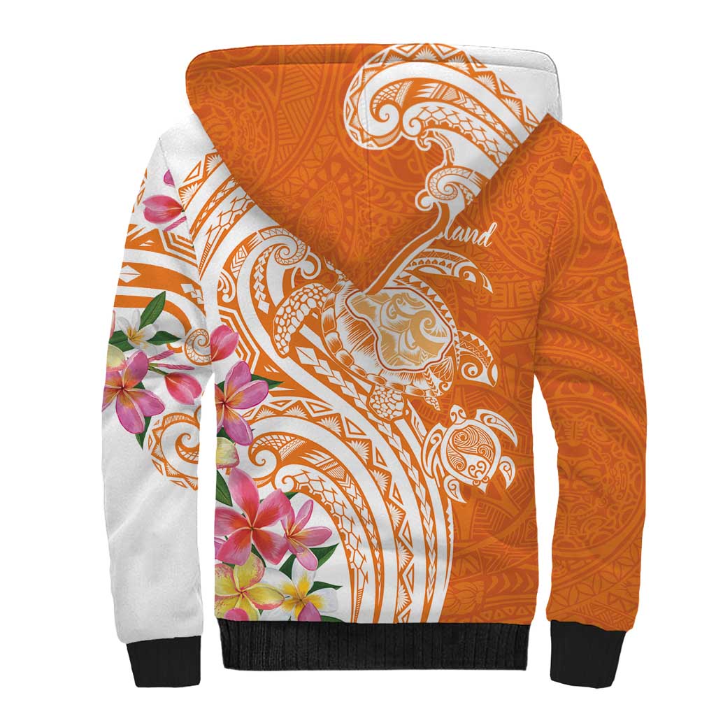 Aloha Lanai Island Personalized Sherpa Hoodie Orange Dreamy Turtle