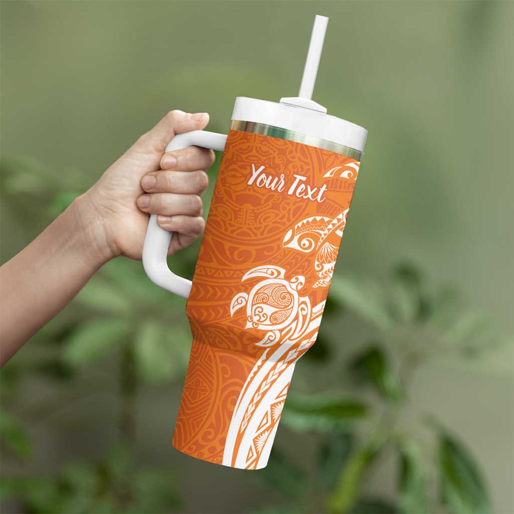 Aloha Lanai Island Personalized Tumbler With Handle Orange Dreamy Turtle