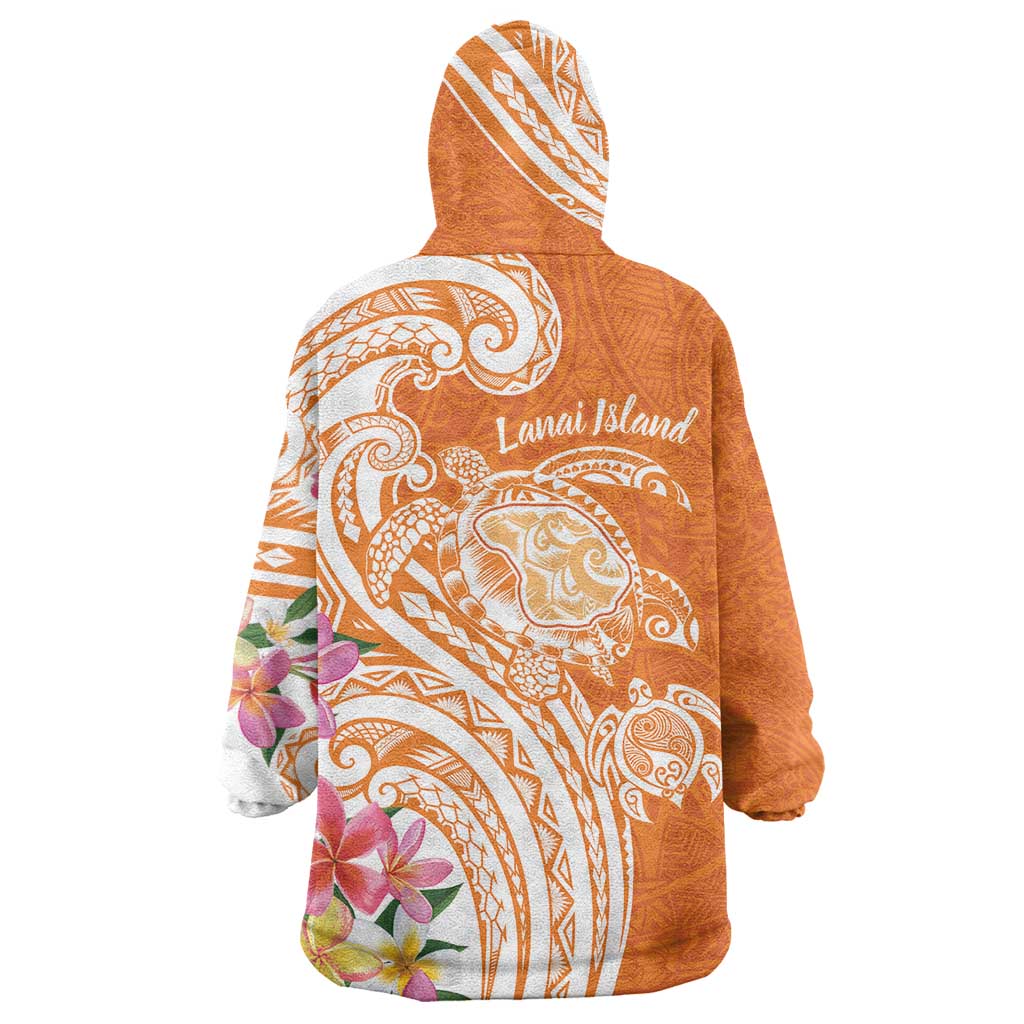 Aloha Lanai Island Personalized Wearable Blanket Hoodie Orange Dreamy Turtle