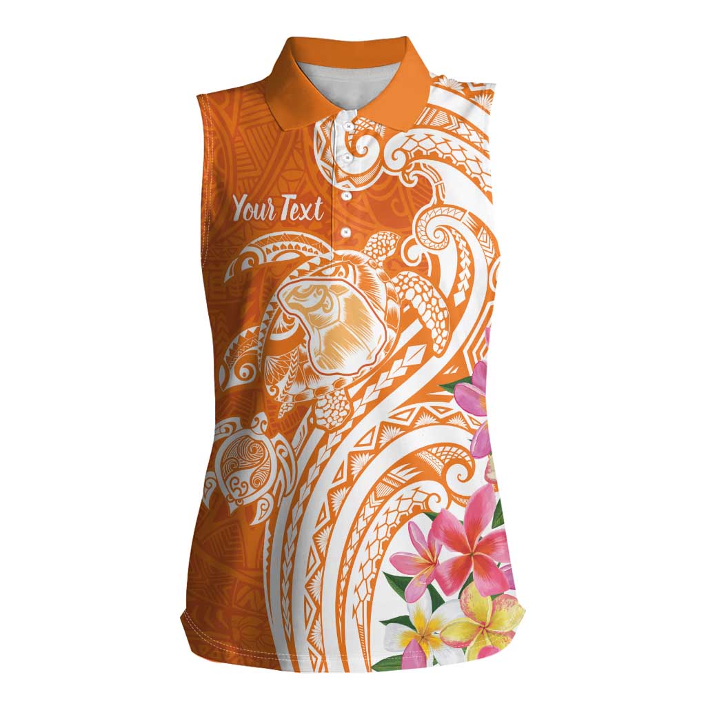 Aloha Lanai Island Personalized Women Sleeveless Polo Shirt Orange Dreamy Turtle LT7 Female Orange - Polynesian Pride
