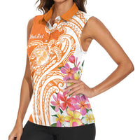 Aloha Lanai Island Personalized Women Sleeveless Polo Shirt Orange Dreamy Turtle