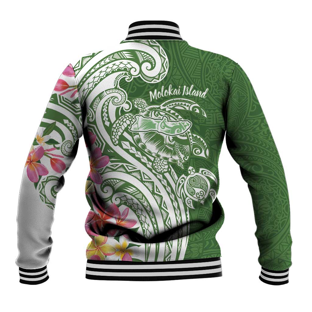 Aloha Molokai Island Personalized Baseball Jacket Sage Dreamy Turtle
