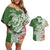 Aloha Molokai Island Personalized Couples Matching Off Shoulder Short Dress and Hawaiian Shirt Sage Dreamy Turtle