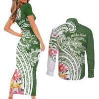 Aloha Molokai Island Personalized Couples Matching Short Sleeve Bodycon Dress and Long Sleeve Button Shirt Sage Dreamy Turtle