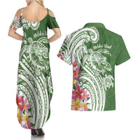 Aloha Molokai Island Personalized Couples Matching Summer Maxi Dress and Hawaiian Shirt Sage Dreamy Turtle